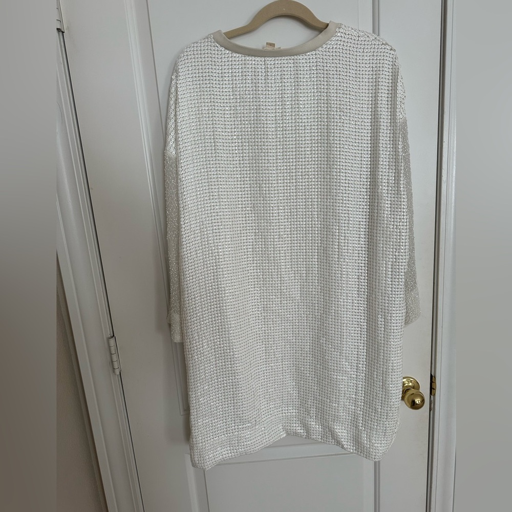 Anthropologie “Let Me Be” White Sequined & Beaded Tunic Dress, size XL - Picture 2 of 5